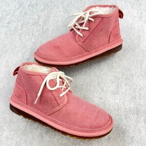 UGG Neumel Natural Pink Canvas Faux Fur Chukka Women's Boots Size 8 1119597